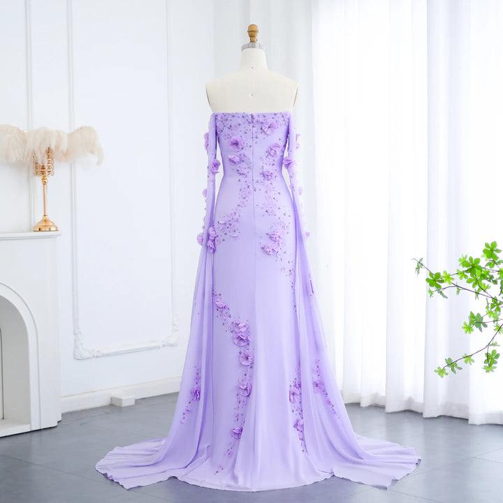 Elegant Off Shoulder Lilac 3D Flowers Dubai Evening Dress SS450