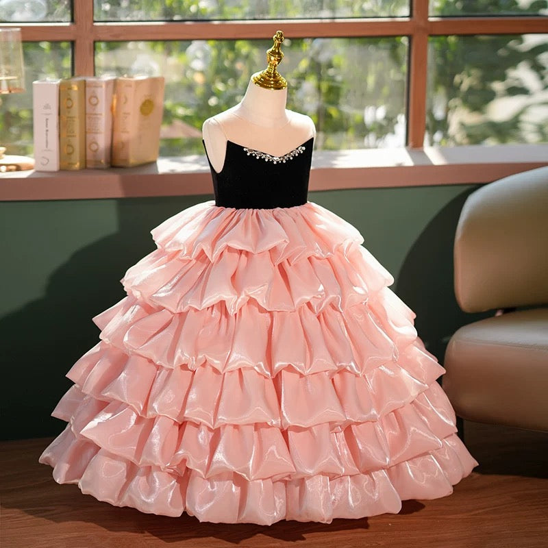 Dreamy Pink Princess Birthday Girl dress for Pageant Wedding Party J411