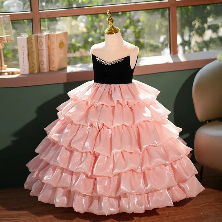 Dreamy Pink Princess Birthday Girl dress for Pageant Wedding Party J411