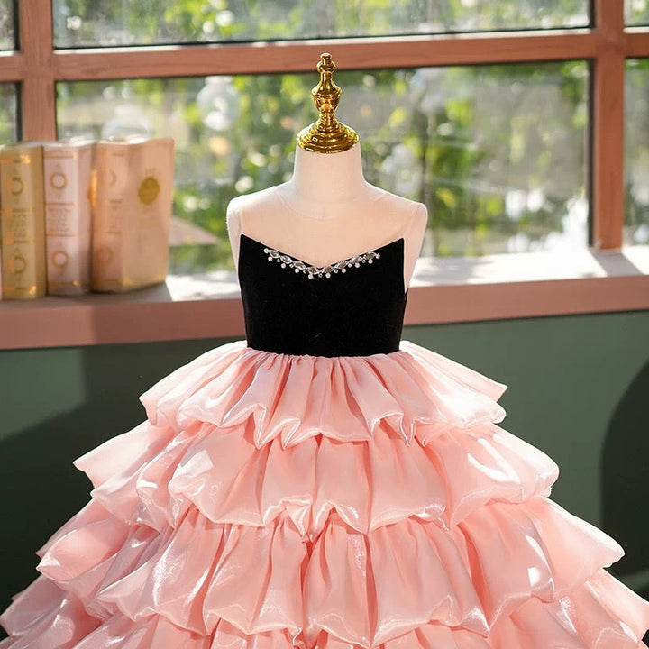 Dreamy Pink Princess Birthday Girl dress for Pageant Wedding Party J411