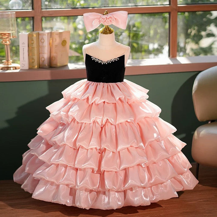 Dreamy Pink Princess Birthday Girl dress for Pageant Wedding Party J411