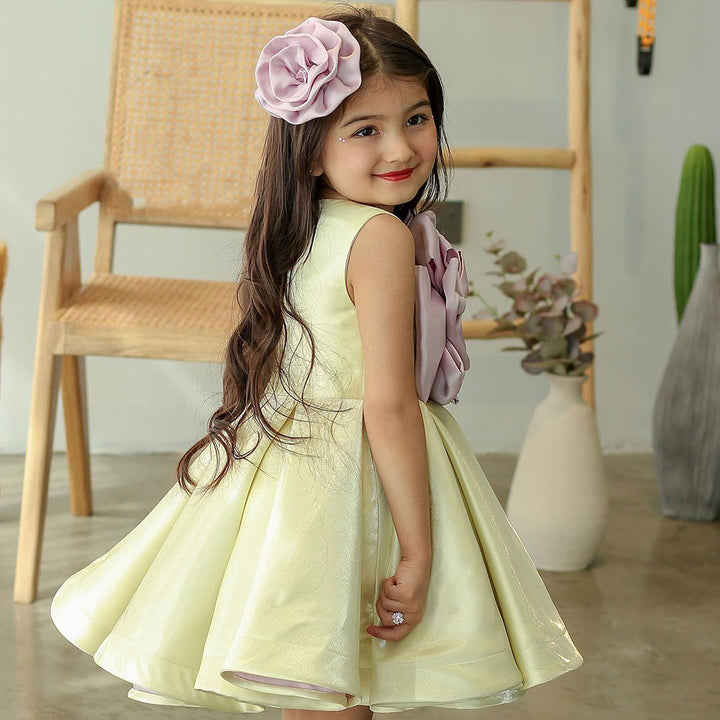 DreamyVow Elegant Yellow Knee Length Girl Dress Handmade Flowers J168