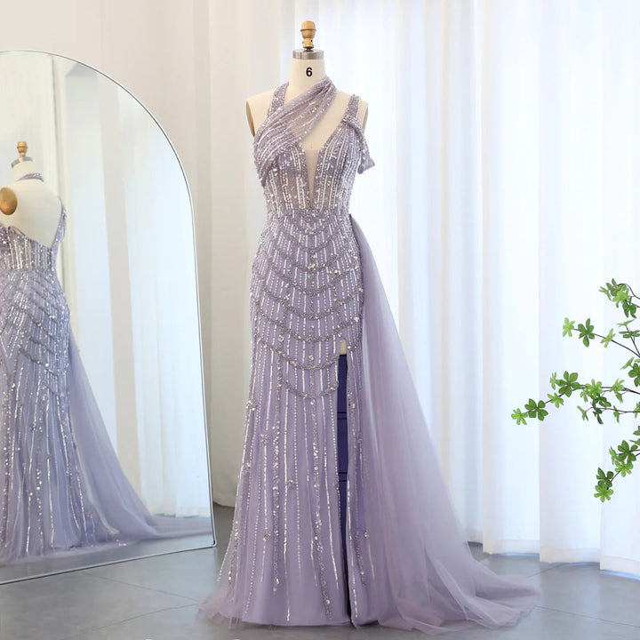 Dreamy Vow Luxury Beaded Lilac Green Mermaid Halter Evening Dress SS180