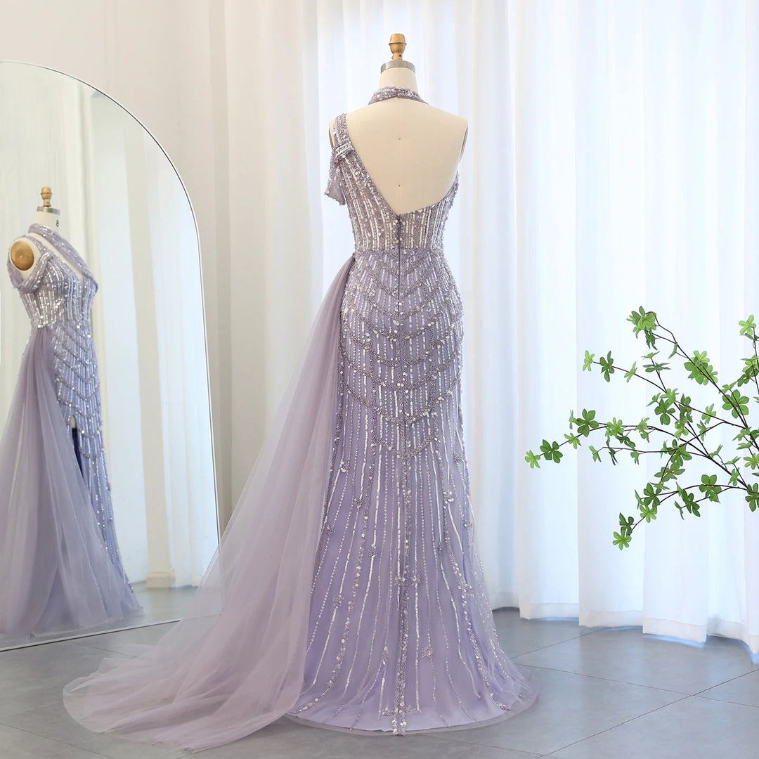 Dreamy Vow Luxury Beaded Lilac Green Mermaid Halter Evening Dress SS180