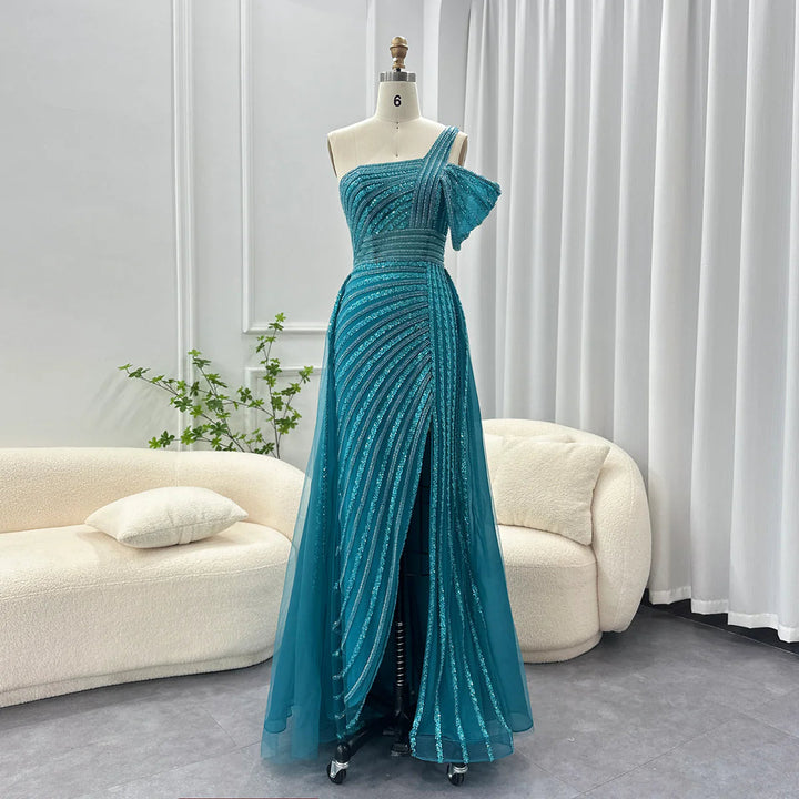 Dreamy Vow Luxury Dubai Sage Green Evening Dress One Shoulder Wedding Formal Party Gowns SS016