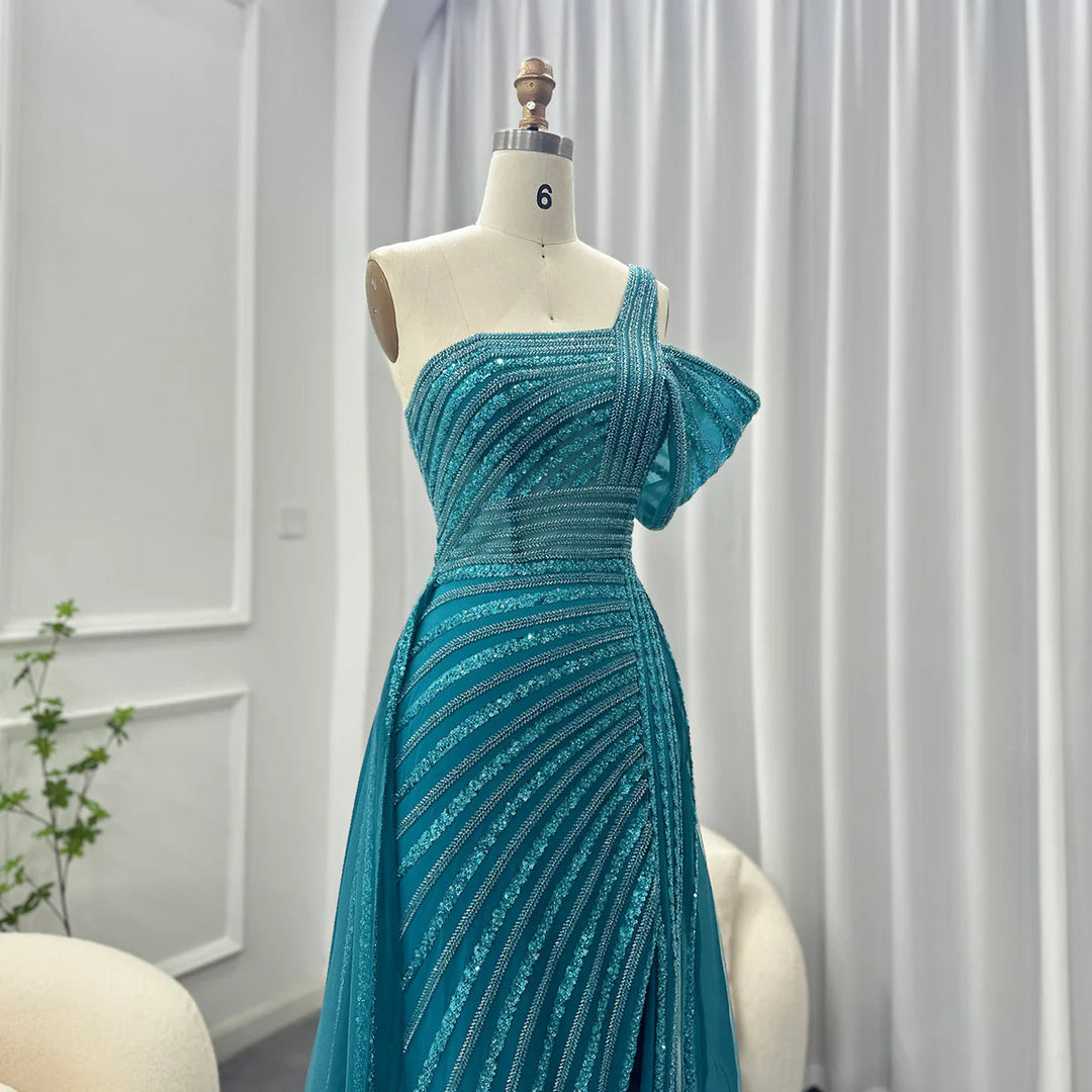 Dreamy Vow Luxury Dubai Sage Green Evening Dress One Shoulder Wedding Formal Party Gowns SS016