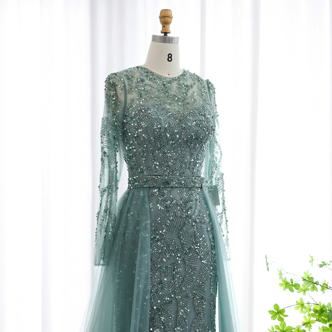 Dreamy Vow Luxury Dubai Turquoise Mermaid Evening Dress with Tulle SS183