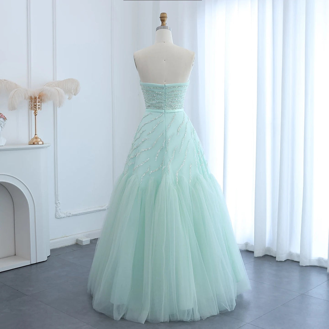 Luxury Strapless Sage Green Evening Dress for Wedding Party SS483