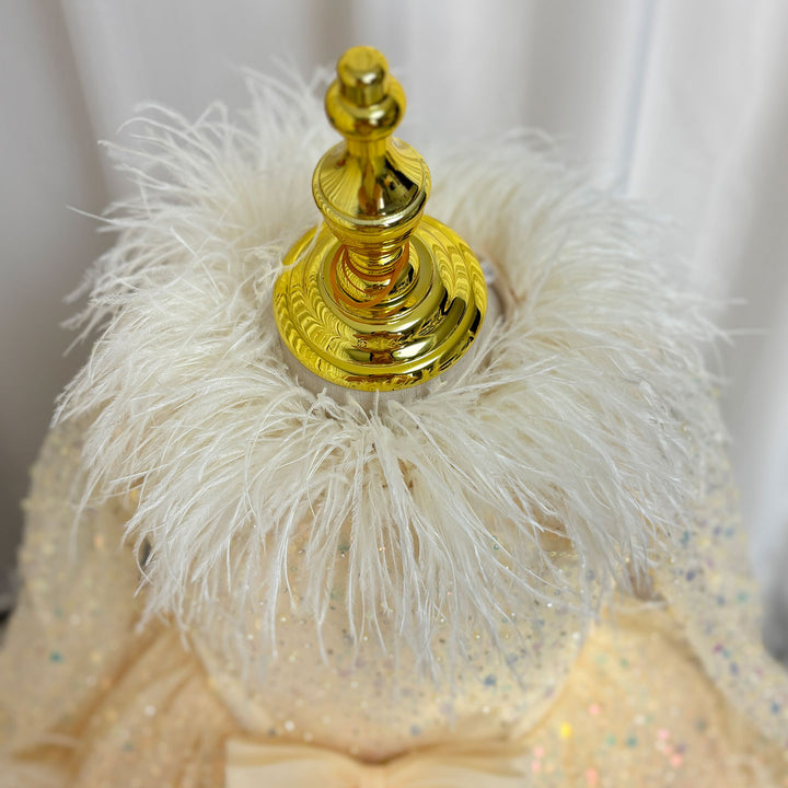 DreamyVow Luxury Gold Girl Dress Feathers Sequined Dubai Kids Wedding J320