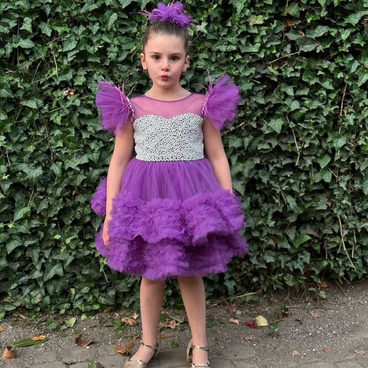 DreamyVow Purple Pearls Flower Girl Dress for Wedding Birthday J318