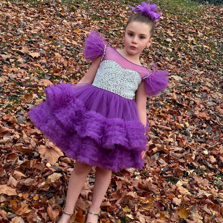 DreamyVow Purple Pearls Flower Girl Dress for Wedding Birthday J318