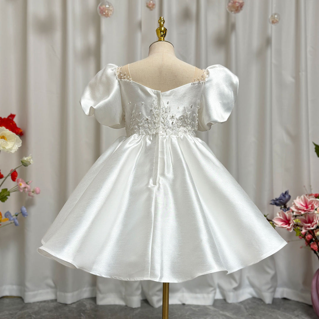 DreamyVow Elegant White Girl Dress Sequined Beading Princess Gown for Kids J256