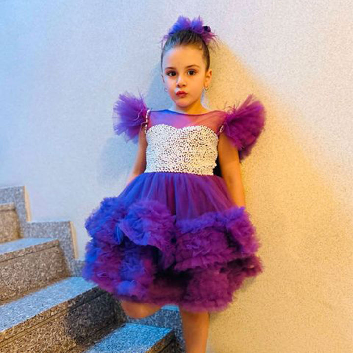 DreamyVow Purple Pearls Flower Girl Dress for Wedding Birthday J318