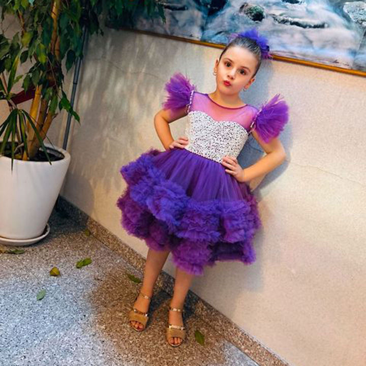 DreamyVow Purple Pearls Flower Girl Dress for Wedding Birthday J318