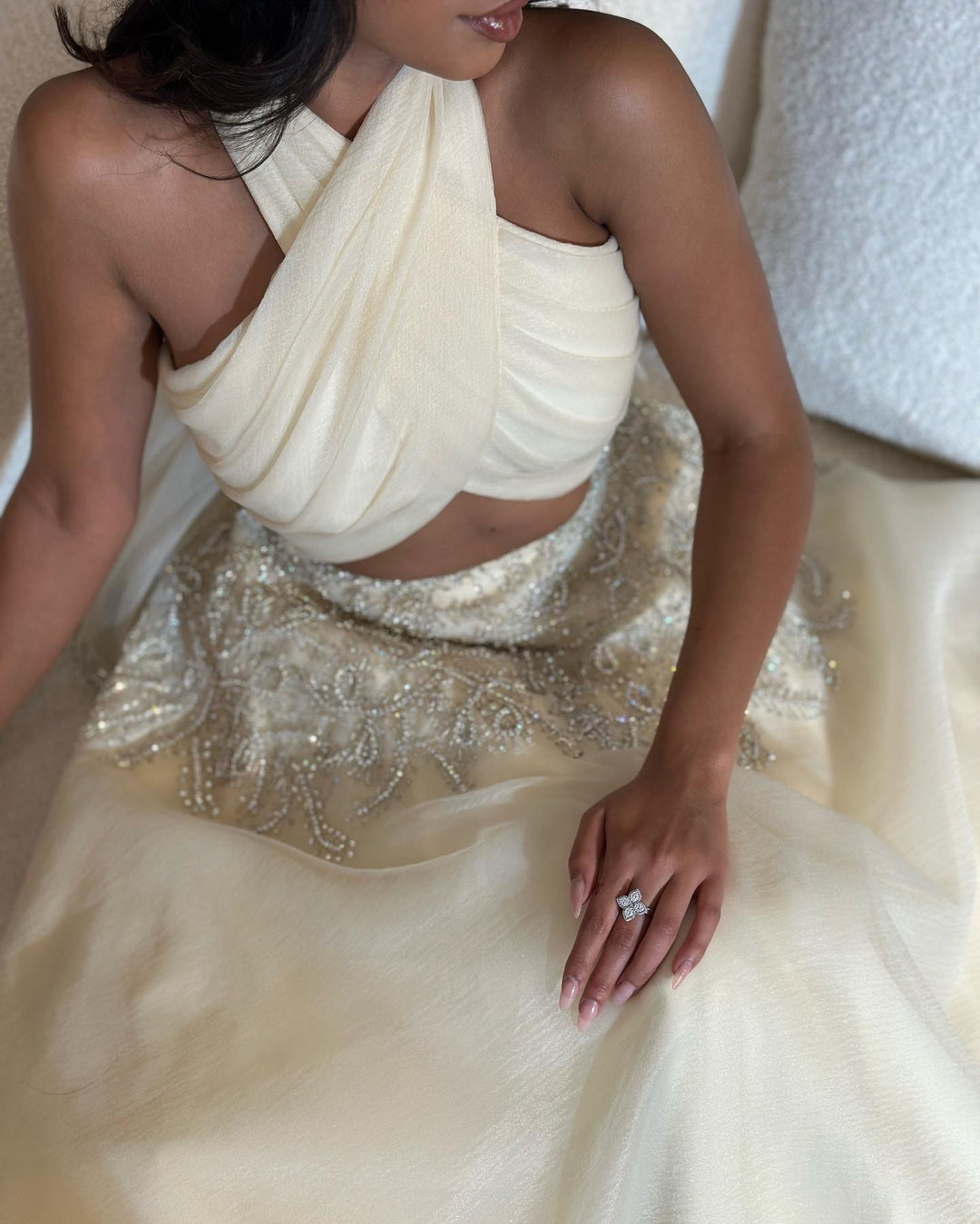 Dreamy Vow Saudi Arabic Halter Beige Dubai Evening Dress for Women Wedding Luxury Crystal Dubai Long Prom Party Dresses SS444