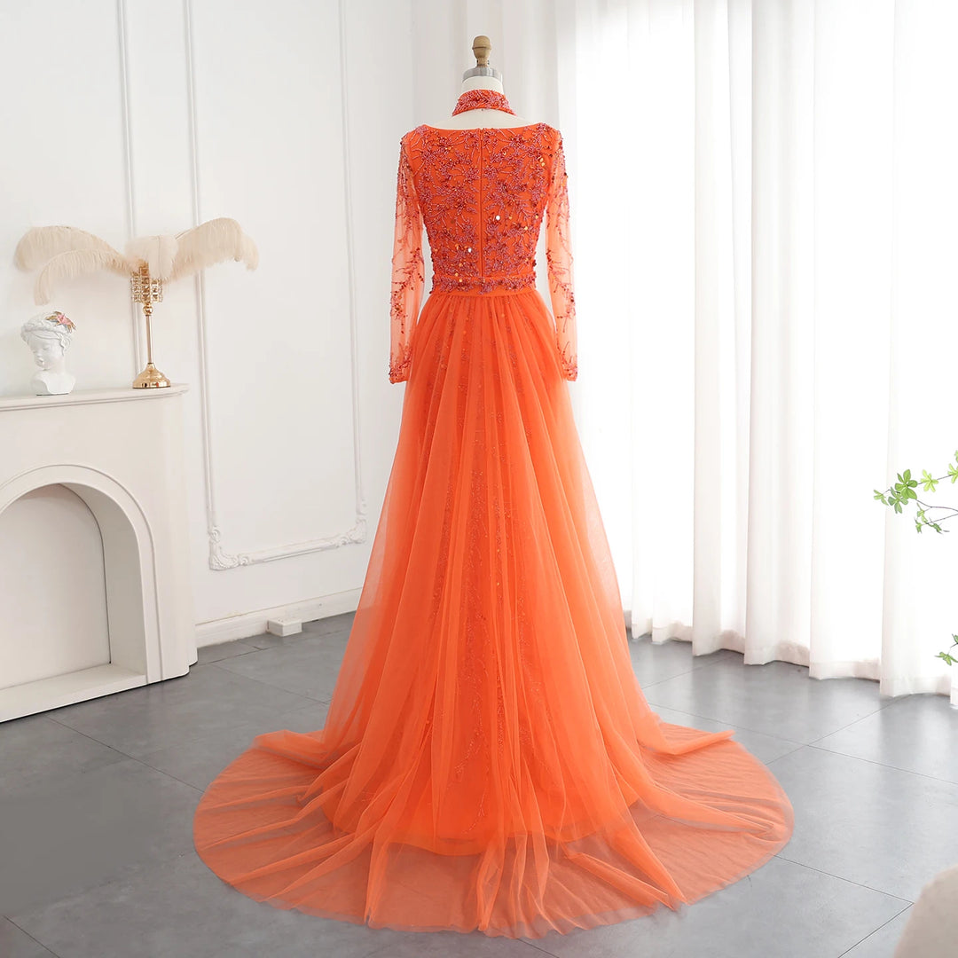 Luxury Beaded Mermaid Orange Evening Dress with Overskirt SS222