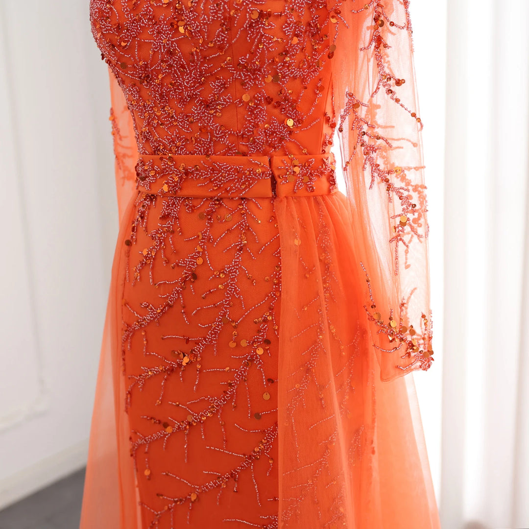 Luxury Beaded Mermaid Orange Evening Dress with Overskirt SS222