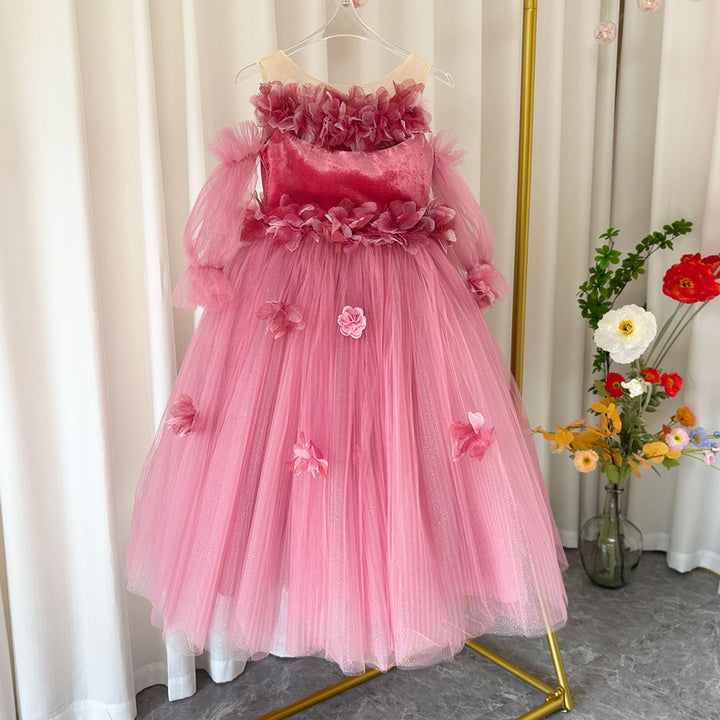 DreamyVow Pink Long Sleeve Girl Birthday Pageant Party Dress J350