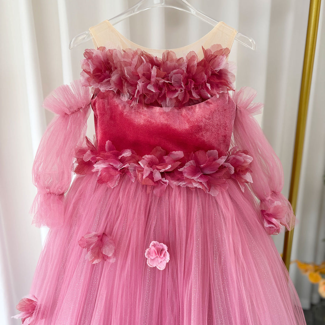 DreamyVow Pink Long Sleeve Girl Birthday Pageant Party Dress J350