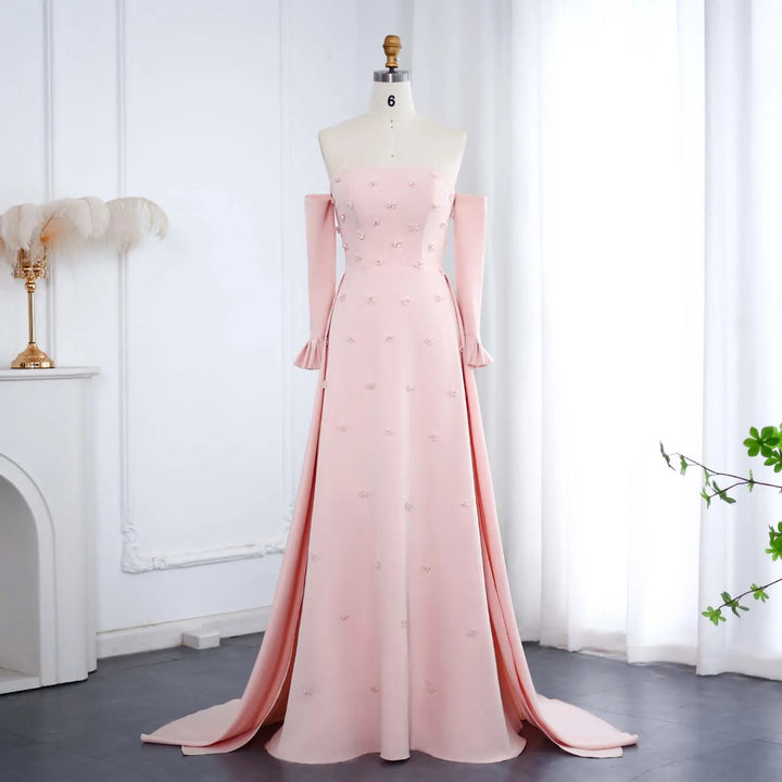 Elegant Strapless 3D Floral Beaded Pink Evening Dress SS540