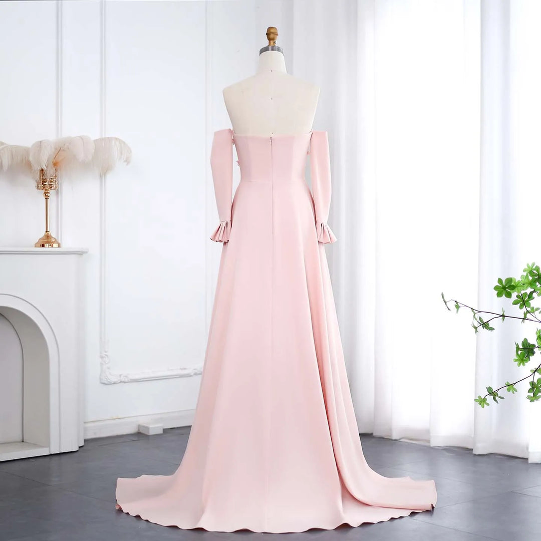 Elegant Strapless 3D Floral Beaded Pink Evening Dress SS540