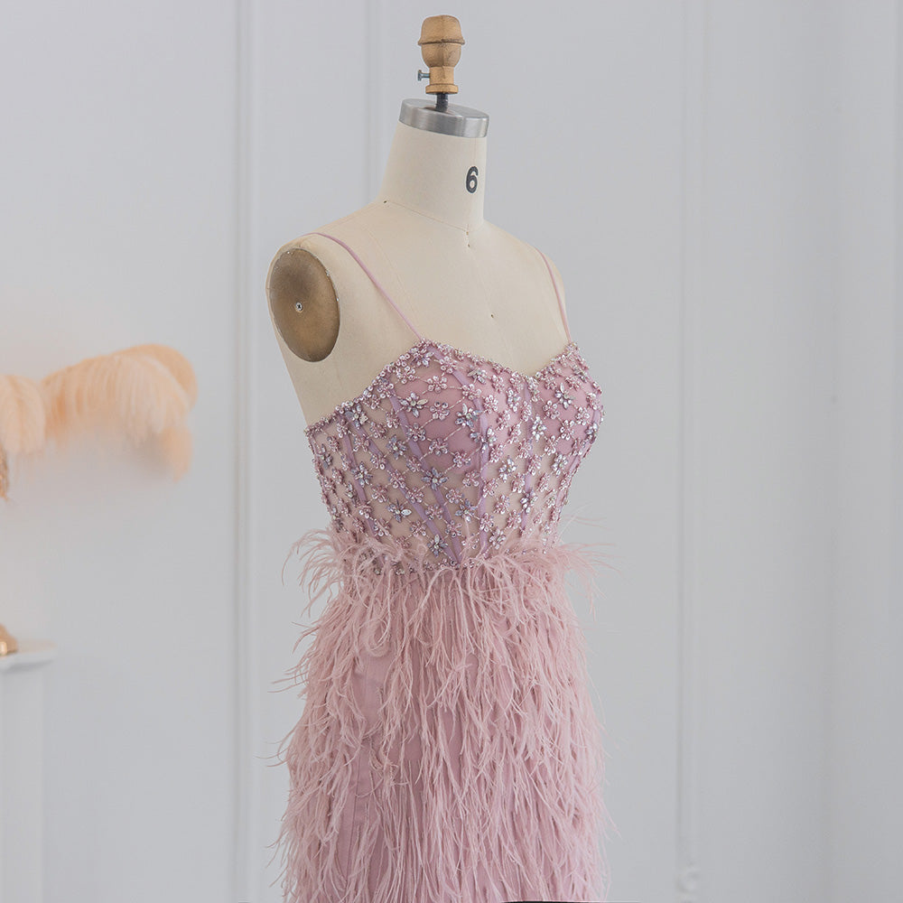 Luxury Feathers Pink Mermaid Evening Dress SS125