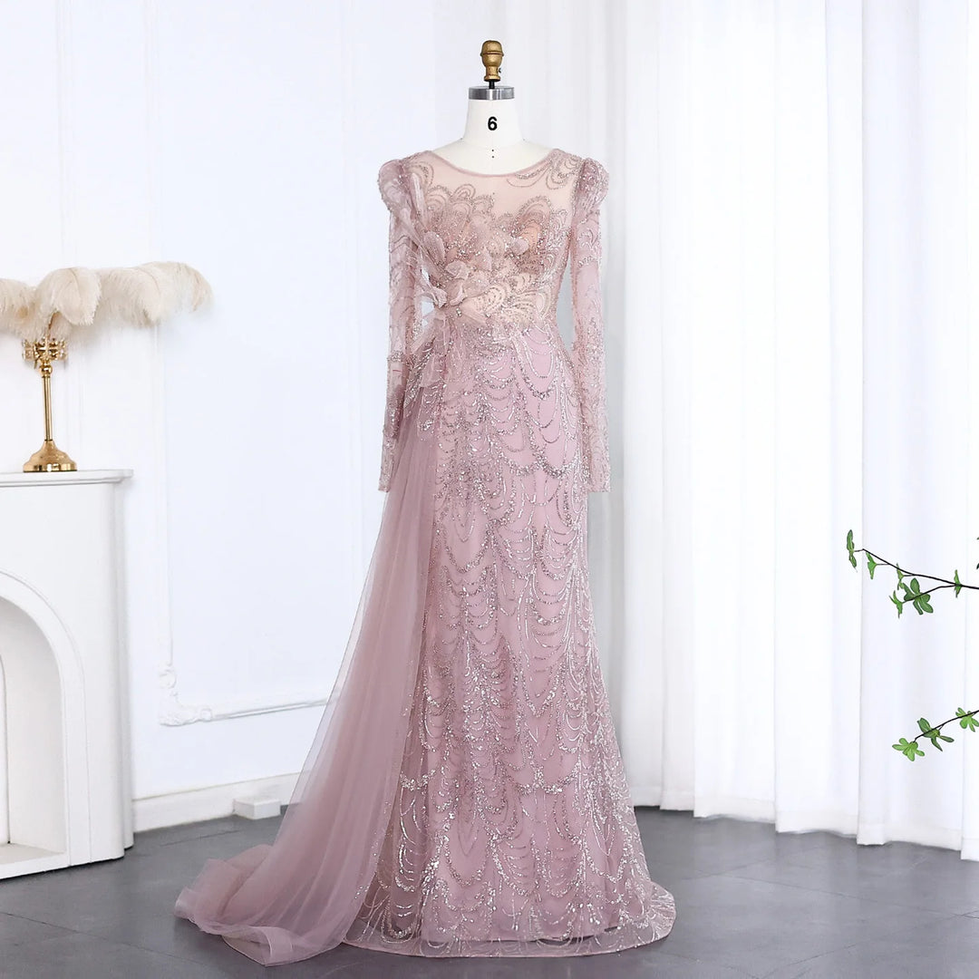 Elegant Long Sleeves Mermaid Pink Evening Dress SS084