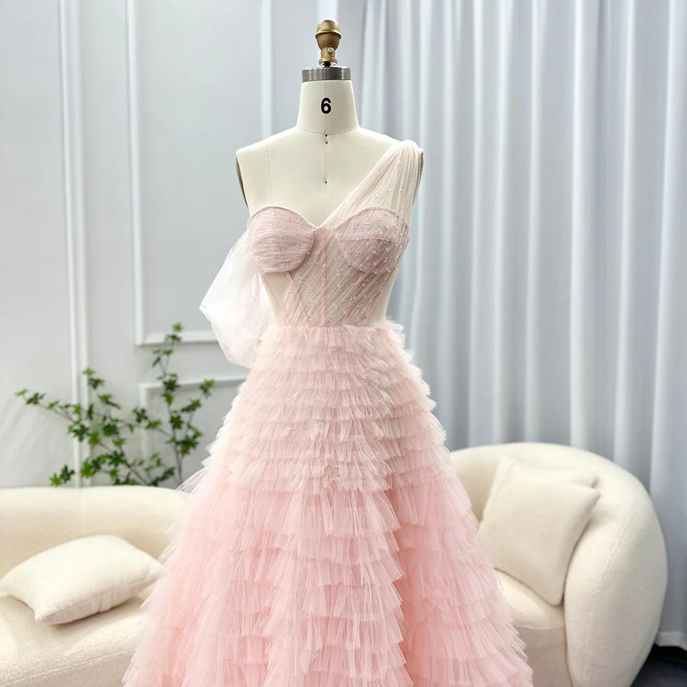 Dreamy Vow Luxus Dubai Ombre Rosa Lila Abendkleid für Frauen Hochzeit Elegante Eine Schulter Lange Ballkleid Ballkleider SS085 