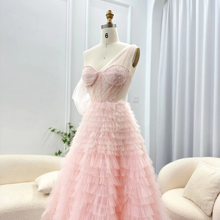 Dreamy Vow Luxus Dubai Ombre Rosa Lila Abendkleid für Frauen Hochzeit Elegante Eine Schulter Lange Ballkleid Ballkleider SS085 