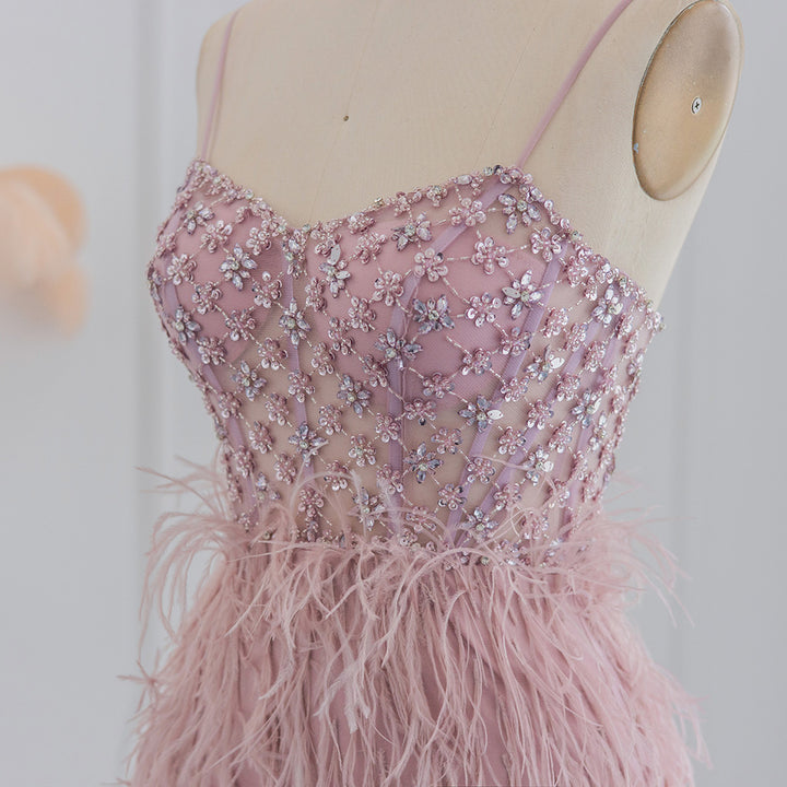 Luxury Feathers Pink Mermaid Evening Dress SS125