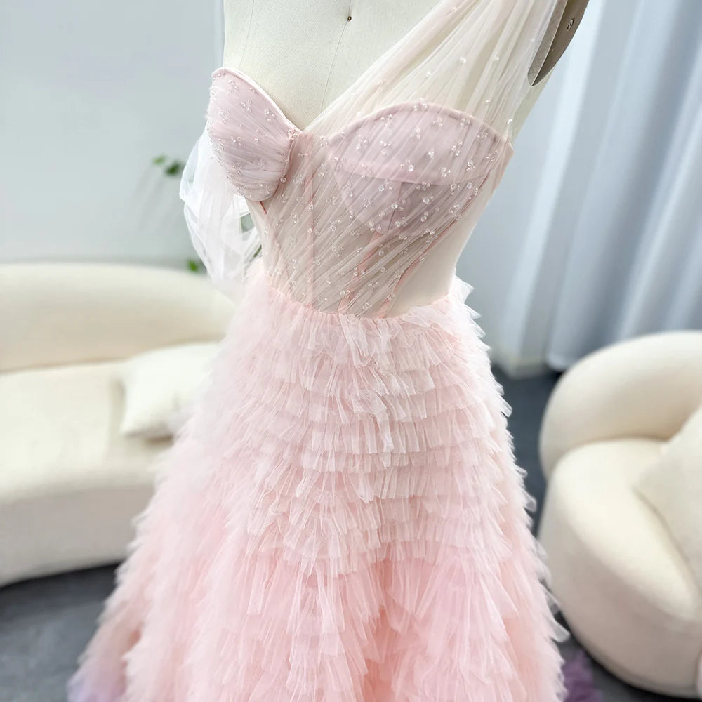 Dreamy Vow Luxus Dubai Ombre Rosa Lila Abendkleid für Frauen Hochzeit Elegante Eine Schulter Lange Ballkleid Ballkleider SS085 