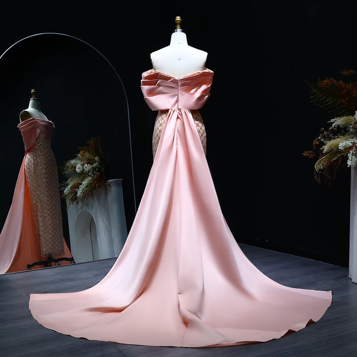 Luxury Off Shoulder Pink Evening Dress with Cape SS139