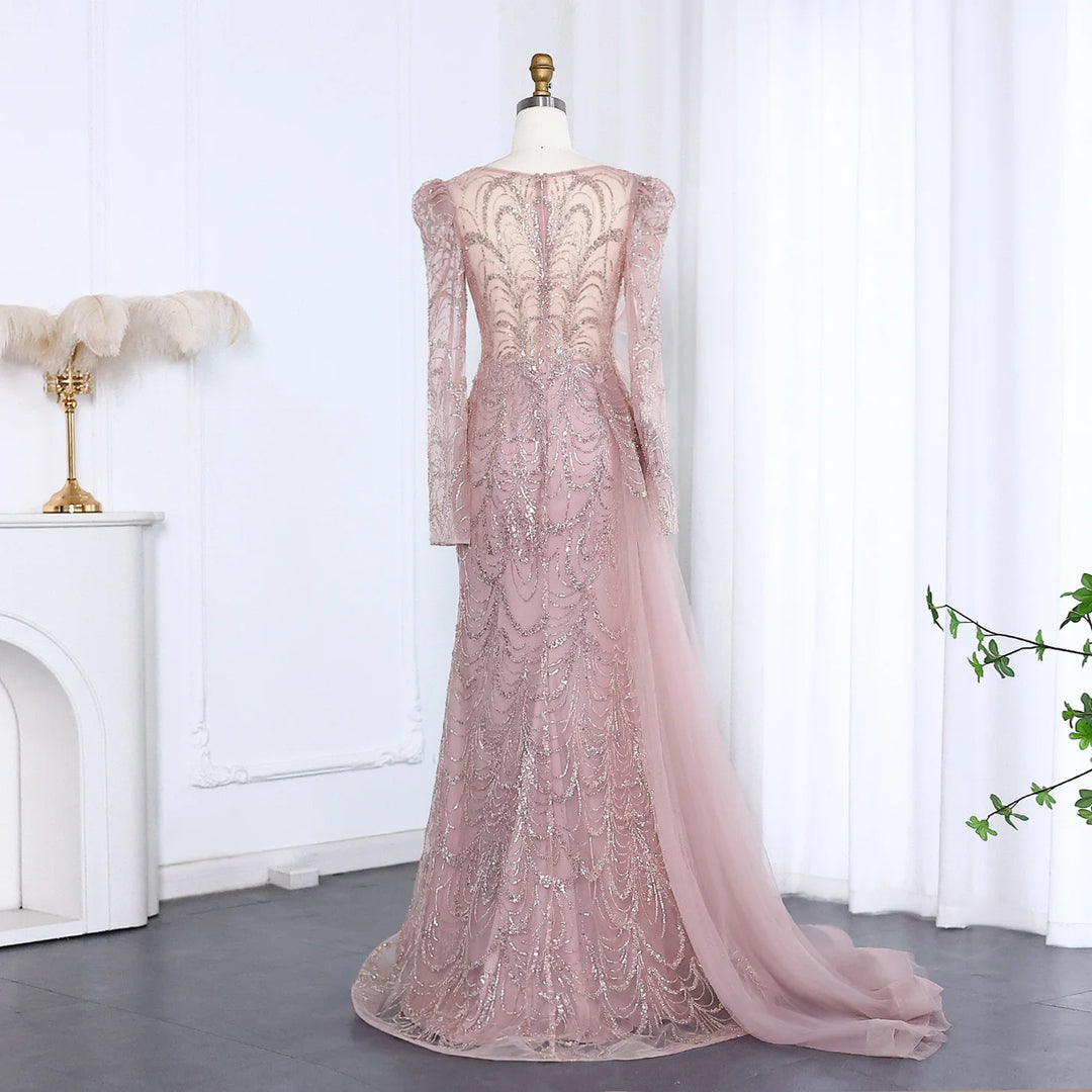 Elegant Long Sleeves Mermaid Pink Evening Dress SS084