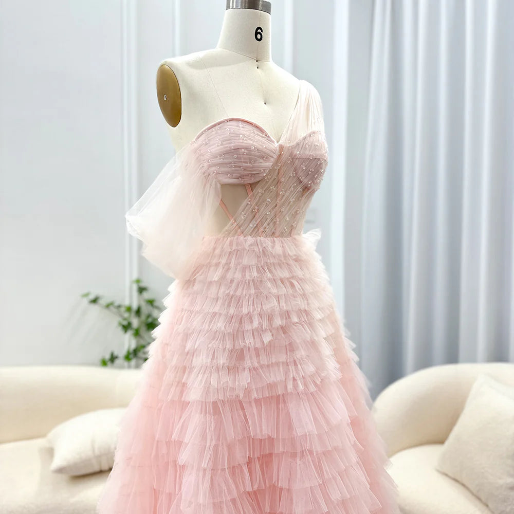 Luxury Dubai Ombre Pink Lilac Evening Dress for Women Wedding SF085