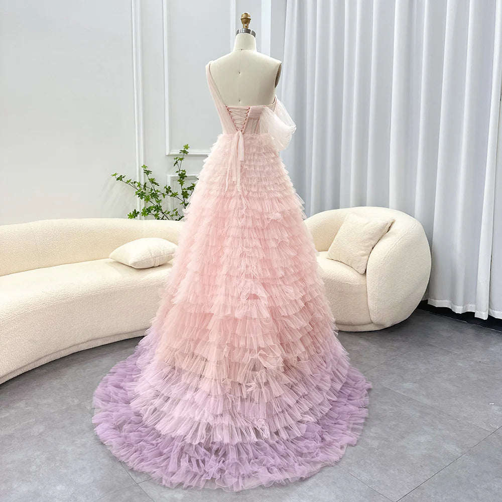 Dreamy Vow Luxus Dubai Ombre Rosa Lila Abendkleid für Frauen Hochzeit Elegante Eine Schulter Lange Ballkleid Ballkleider SS085 