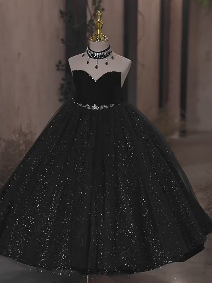 DreamyVow Elegant Dubai Black Girl dresses High-Neck Beadeds Arabic Princess Kids Birthday Wedding Party Ball Gown J106