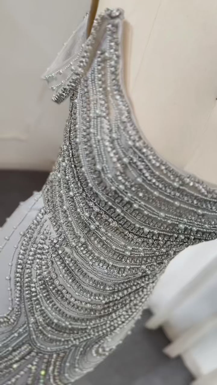 Dreamy Vow Luxury Crystal Silver Gray Mermaid Dubai Evening Dresses for Women Wedding Long Black Prom Party Gowns SS403