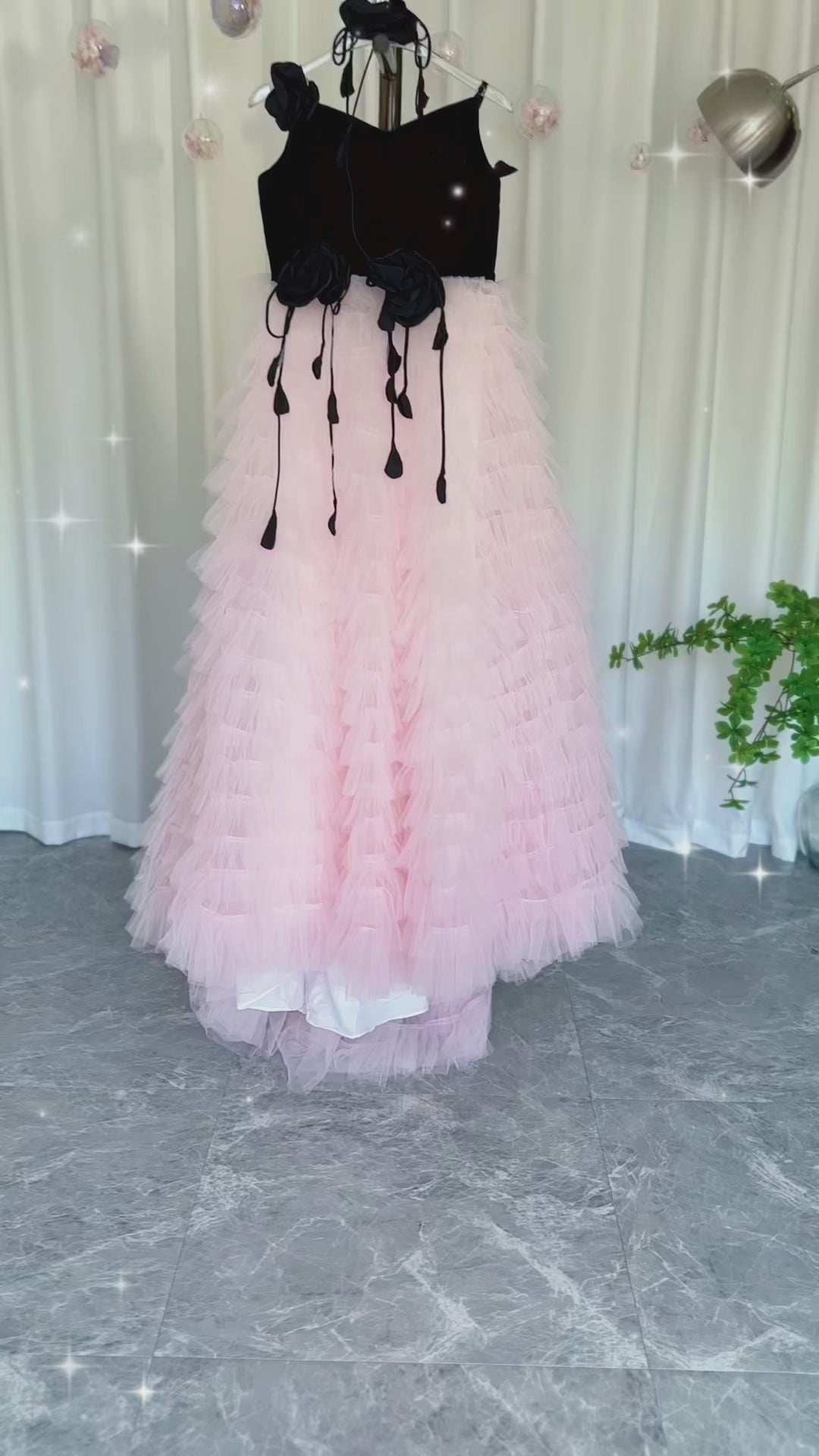 Dreamy Elegant Pink Dubai Girl Dress Flowers Arabic Princess Kids Wedding Birthday Party J269