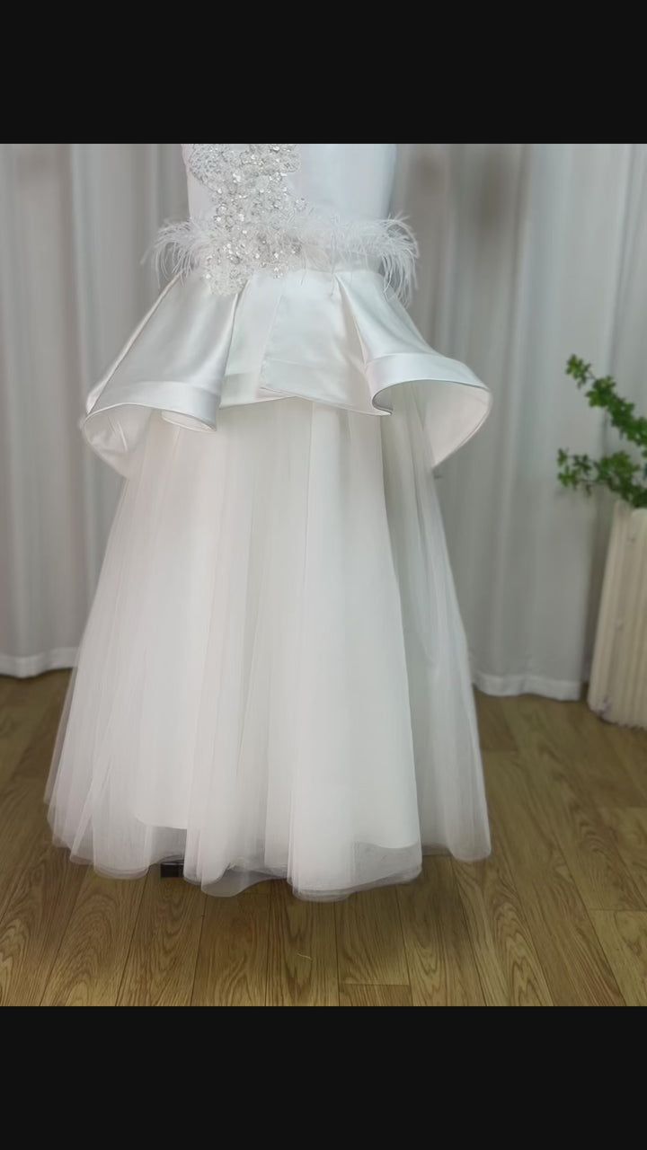 DreamyVow Luxury Dubai White Girl Dress 3D Flowers Beading Ball Gown for Kid Wedding Birthday Communion Party Pageant 2024 J322