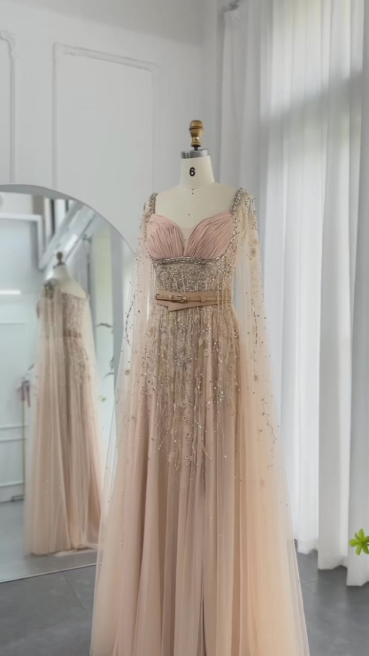 Dreamy Vow Arabic Champagne Dubai Evening Dresses Luxury 2023 Celebrity Beaded Tassel High Slit Women Wedding Party Dress SS376