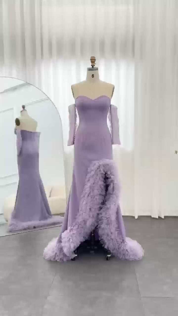 Dreamy Vow Lilac Ruffles Mermaid Arabic Dubai Evening Dresses for Woman Wedding Party 2023 Elegant Long Formal Gowns SF004