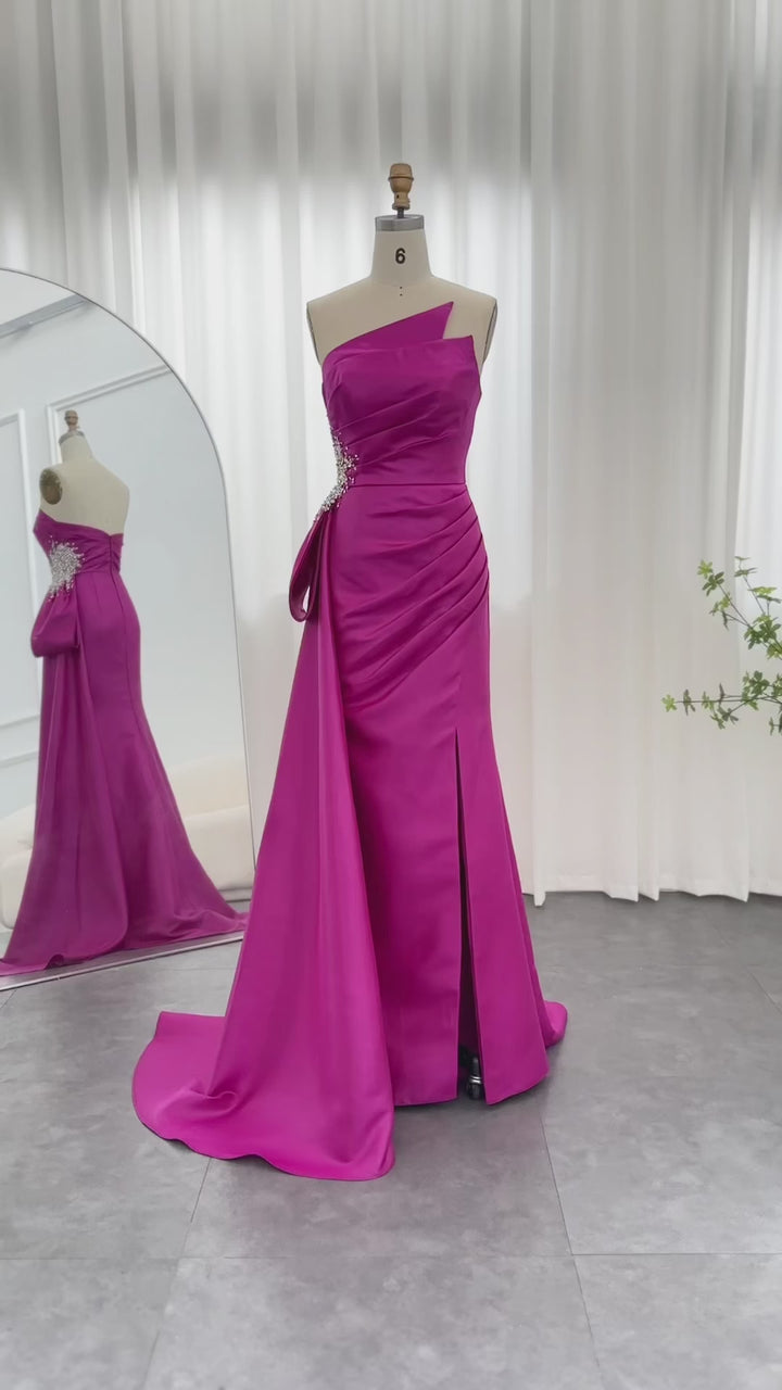 Dreamy Vow Elegante Meerjungfrau Lange Fuchsia Abendkleider 2023 Arabisch Überrock Seite Schlitzte Frauen Hochzeit Formale Party Kleider SS402 