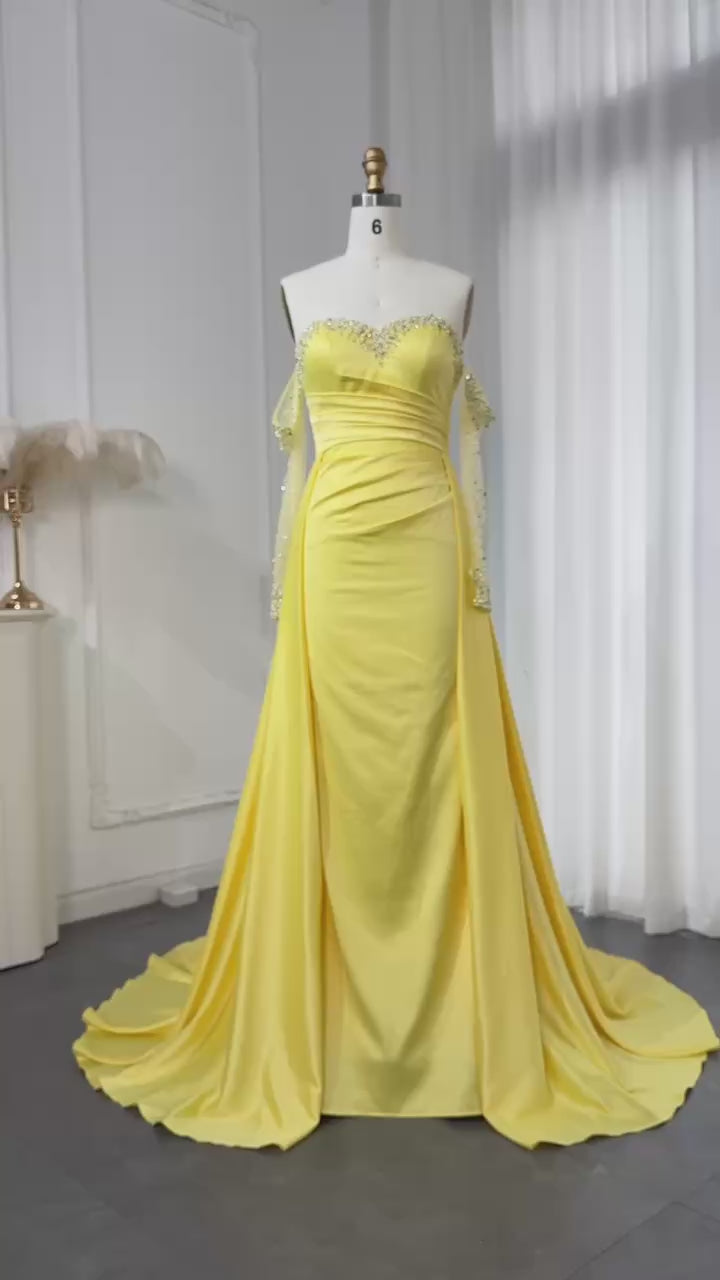 Dreamy Vow Elegant Sweetheart Yellow Satin Evening Dress SS586