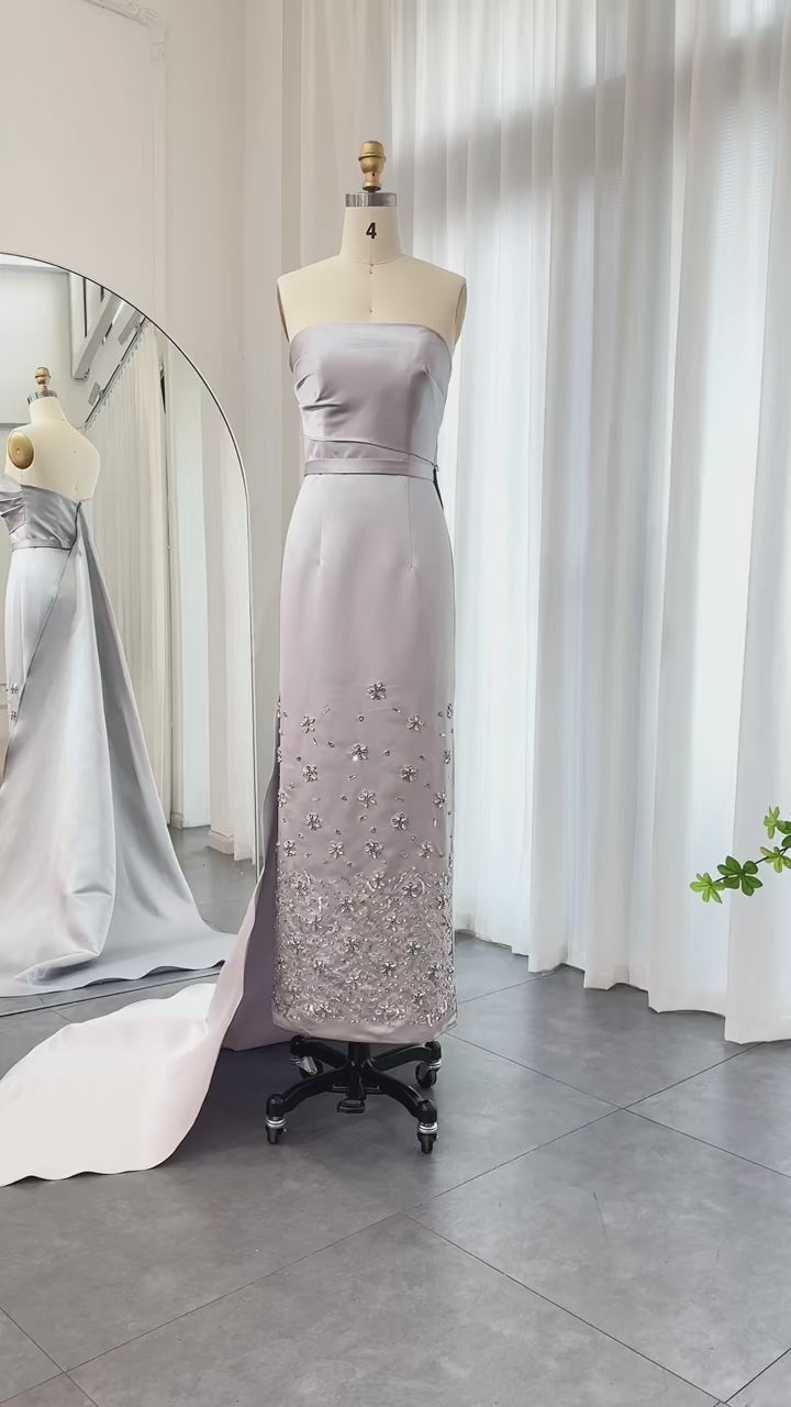 Luxury Crystal Dubai Gray Arab Evening Dress SS415