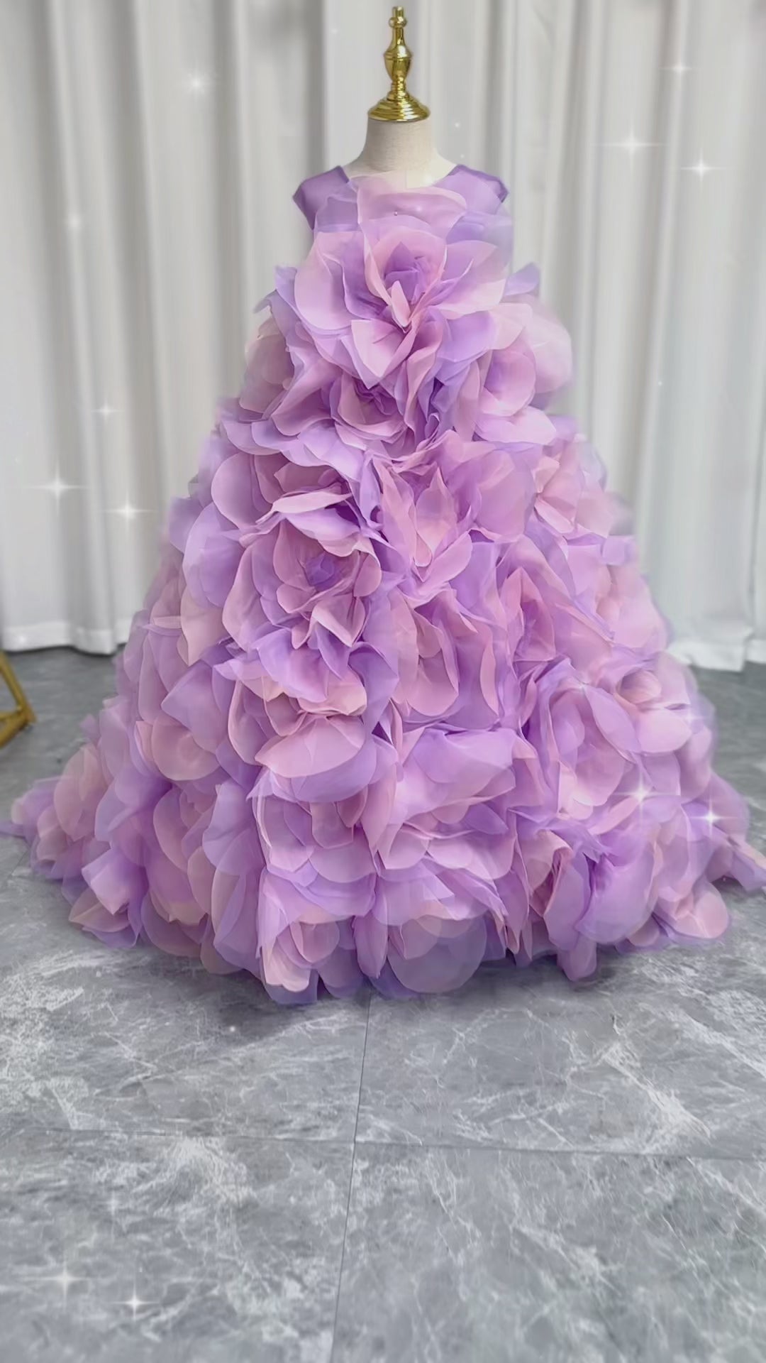 DreamyVow Luxury Arabic Lilac Girl Dressndmade 3D Flowers Kids Princess J201