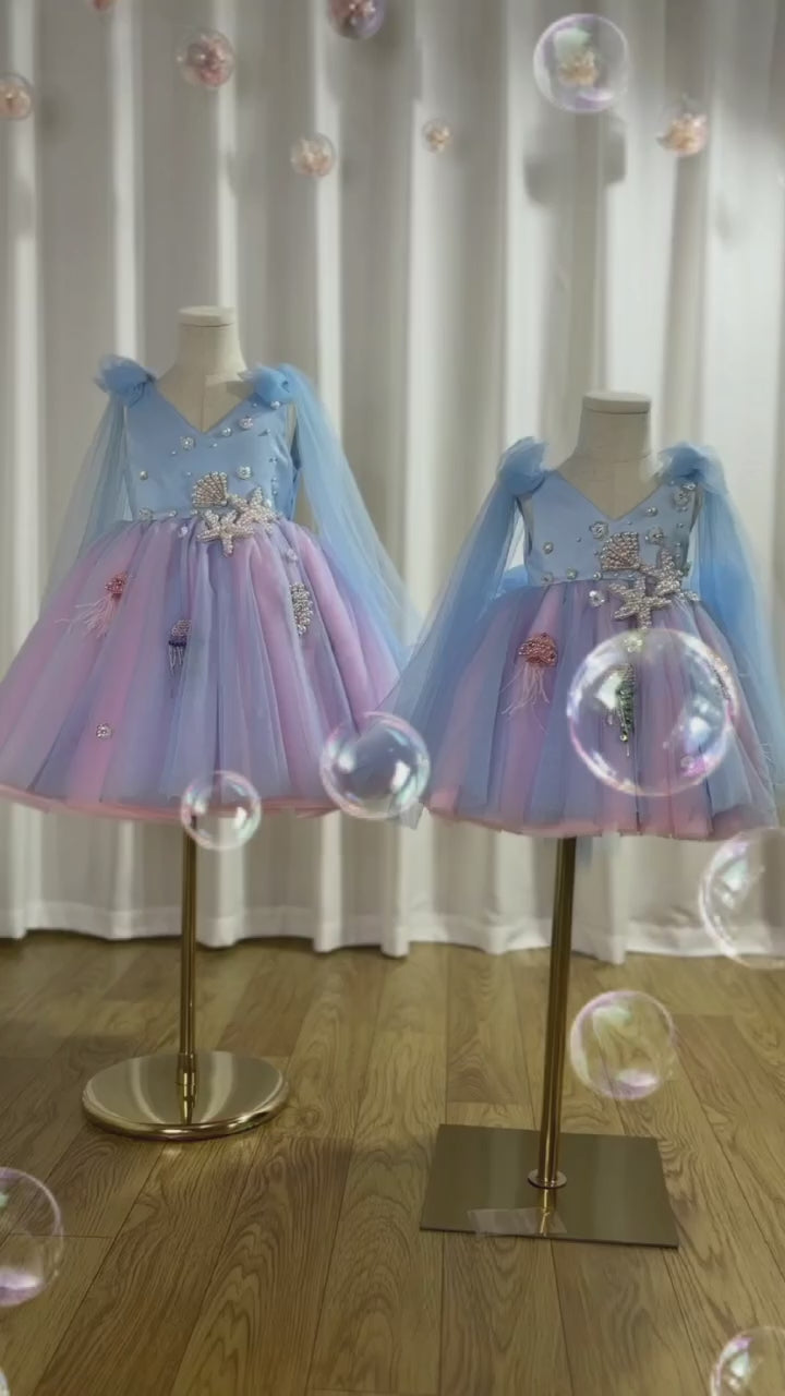 Dreamy Vow Luxus Himmelblau Baby Blumenmädchenkleider Perlen Arabische Perlen Prinzessin Kinderkleid für Geburtstag Hochzeit Abendgesellschaft J072