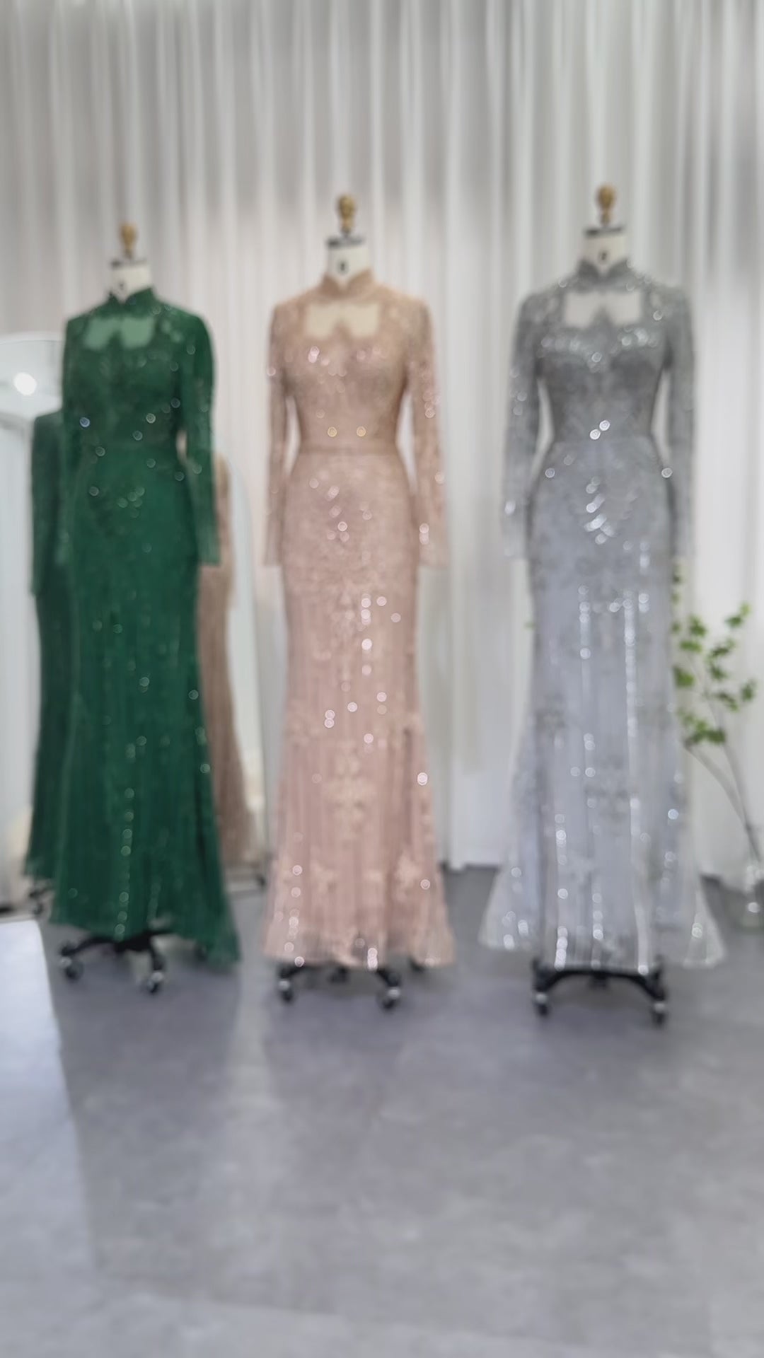 Dreamy Vow Luxus Rose Gold Muslimischen Dubai Abendkleider Lange Ärmeln 2023 Smaragd Grün Silber Grau Hochzeit Party Kleider SS153 