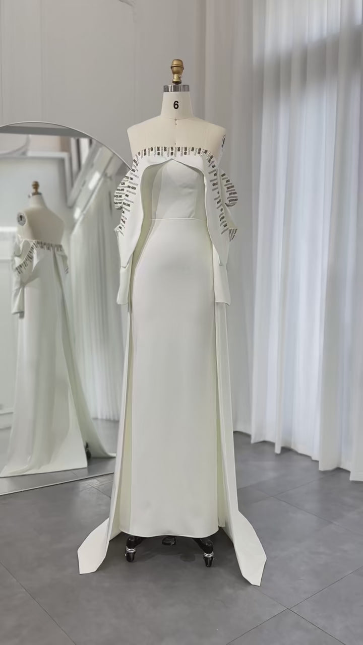 Elegant Off White Mermaid Dubai Evening Dress with Cape Long Sleeves SF008