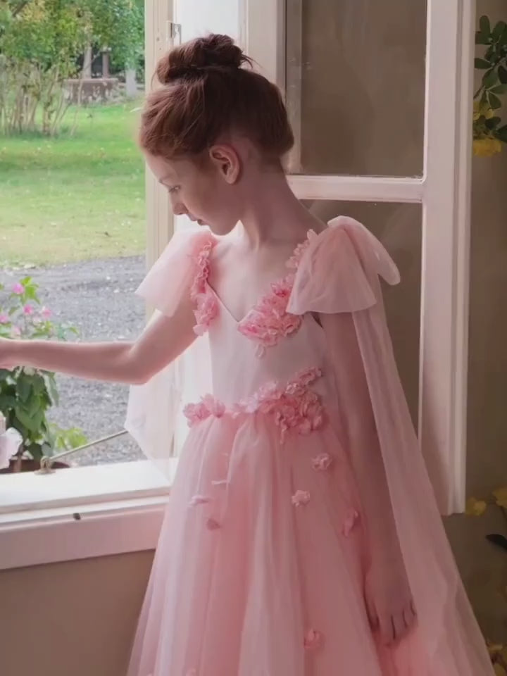 DreamyVow Elegant Blush Girl Dress Handmade Flowe Birthday Gown J142