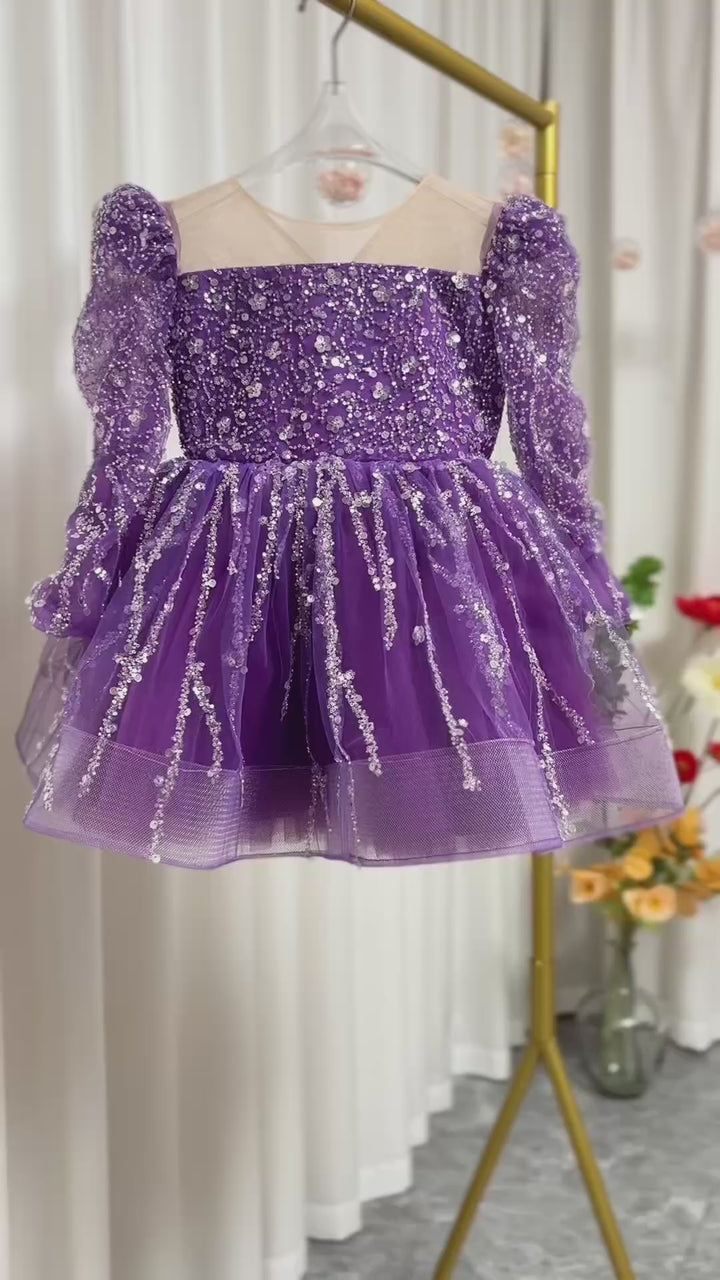 DreamyVow Sparkly Arabic Girl Dress Beading Purple Baby Kids Princess J204